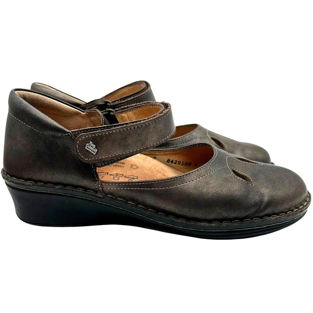 Finn Comfort Canberra Bronze Leather Mary Jane Sz 7 Made Germany Comfort Wedge